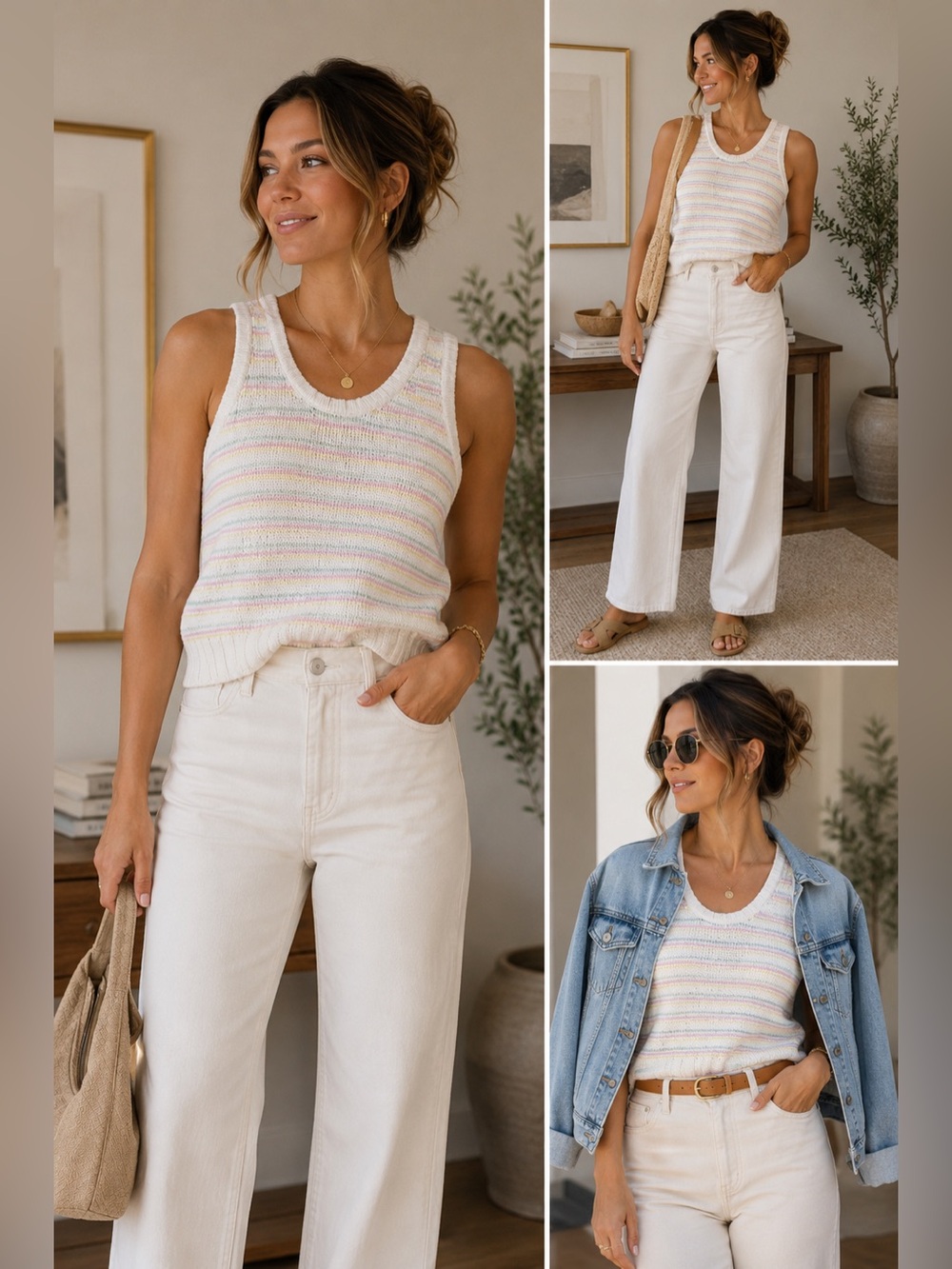 LOFT Petites Knit Sweater‎ Tank Top MP Pastel Stripe Sleeveless